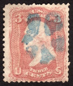 1861, US 3c, Washington, Nice blue cancel, Used, Sc 65