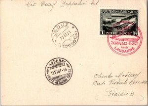 1931 Vaduz Lichtenstein Graf Zeppelin LZ 127 Postcard cover to Switzerland # C7
