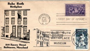 #855 Centennial of Baseball Bayless add on cachet First Day cover Babe Ruth comb