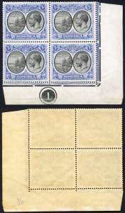 Dominica SG79 3d Black and Ultramarine Plate 1 Block U/M Scarce