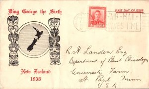 New Zealand 1d KGVI 1938 Palmerston, N.Z. to St. Paul, Minn.  First Day.