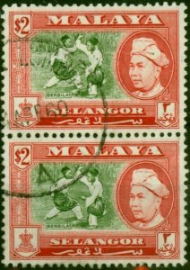 Selangor 1957 $2 Bronze-Green & Scarlet SG126 Fine Used Pair