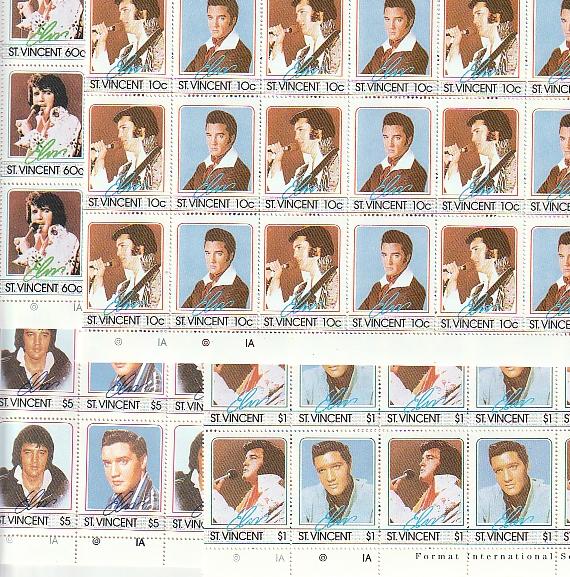 #874-77 a-b St. Vincent Mint OGNH sheets of 30 Elvis Presley