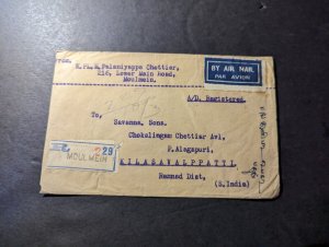 1947 Registered Burma Airmail Cover Moulmein to Kilasavalppatti India