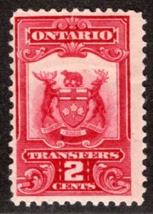van Dam OST1, MHOG, Ontario 1910-1926 Transfers, 2c pale red, Canada Revenue