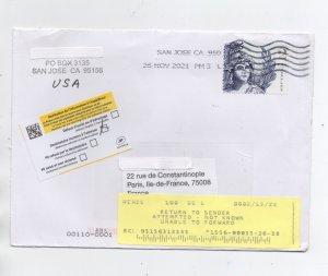 Scott# 5296 used on cover to France Posted San Jose California USA Nov 26, 2021