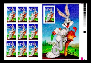 SCOTT #3137 - BUGS BUNNY PRESS SHEET PANE - RIGHT, DOWN