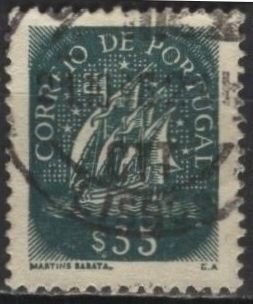 Portugal 621 (used) 35c ancient sailing vessel, dk blue grn (1943)