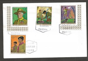 1970 Scouts Fujeira BadenPowell anniversary Dickens ovpt FDC Imperf