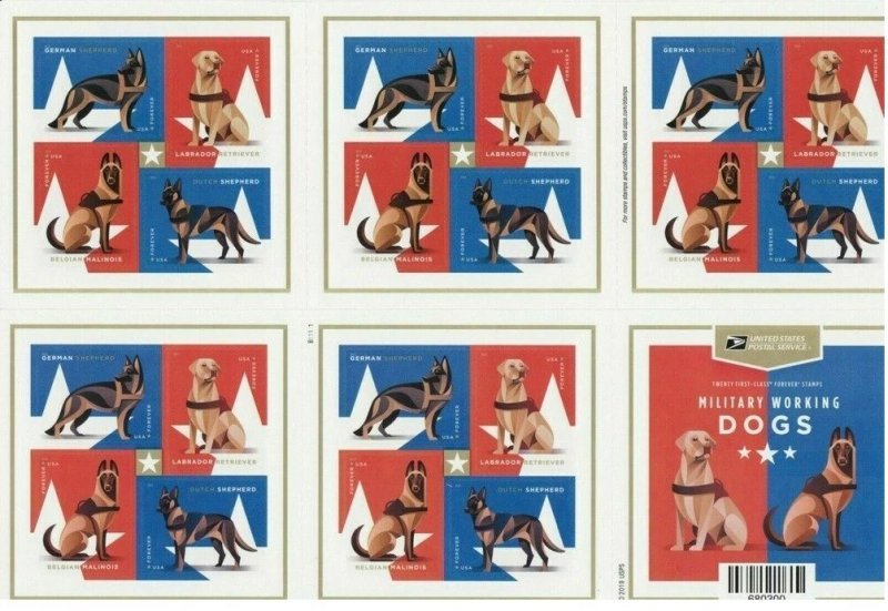 2019 US STAMP - MILITARY WORKING DOGS - SHEET OF 20 FOREVER - SC# 5408