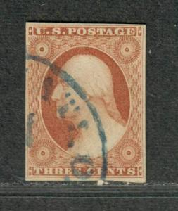 US Sc#11a Used, Pale Yellowish Brown Scarce CC Chase+Hulme Collection