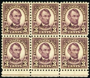 584, Mint VF/XF NH 3¢ Block of 6 Stamps CV $360.00 - Stuart Katz