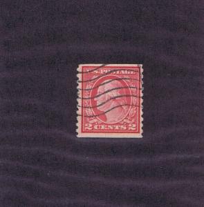 SC# 491 USED 2 CENT WASHINGTON, TYPE II, 1916, WAVY LINE MACHINE CANCEL. 