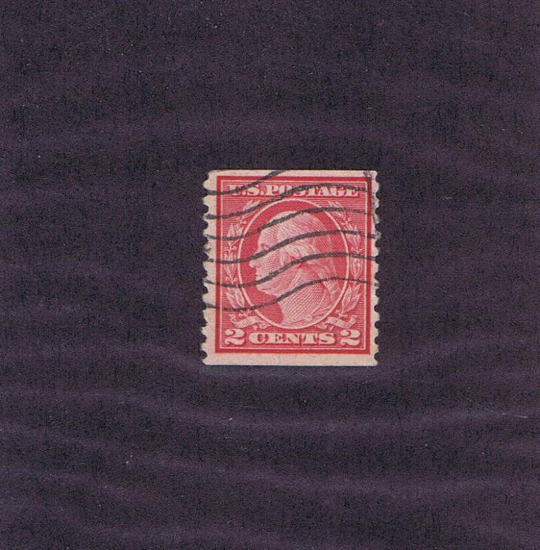 SC# 491 USED 2 CENT WASHINGTON, TYPE II, 1916, WAVY LINE MACHINE CANCEL. 