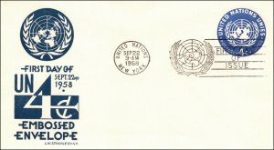 United Stations Scott U2 4 Cents UN Logo Staehle FDC Unaddressed