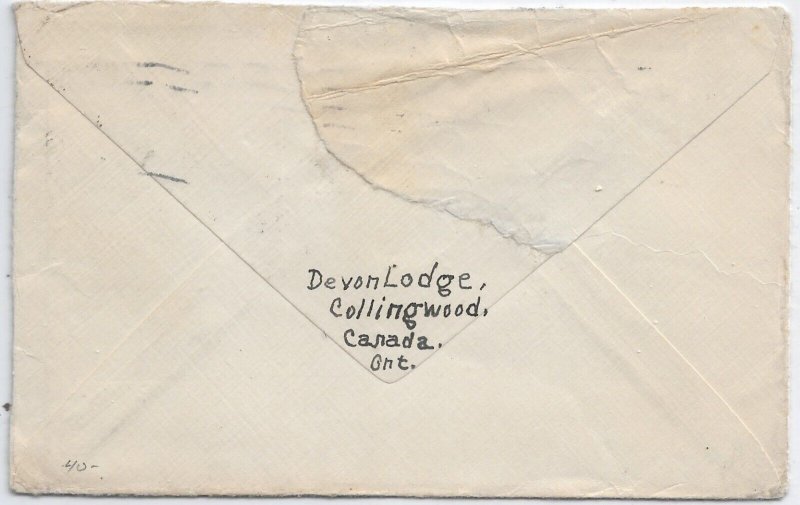 1927 Collingwood, Canada to Edinburgh, Scotland remailed to Paris ... (56789)