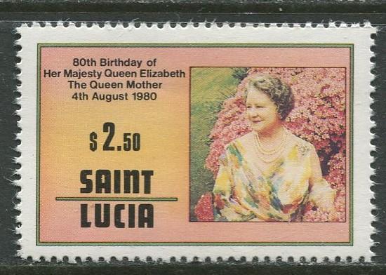 St. Lucia - Scott 502 - Queen Mother -1980 - MNH -Single $2.50c Stamp