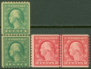 EDW1949SELL : USA 1915 Scott #448, 455 Type III Coil Line pairs Mint NH Cat $230