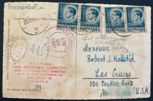 1947 Bucarest Romania RPPC Postcard Cover to Las Cruces NY Usa