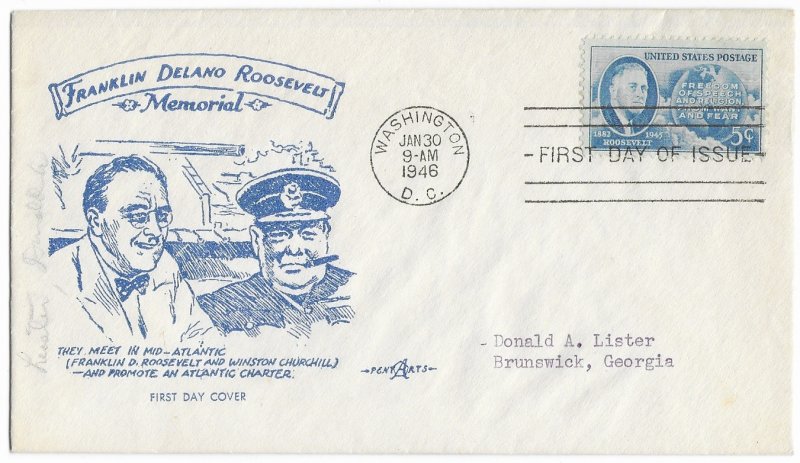 #933 FDC, 5c Franklin D. Roosevelt, 3 diff. cachets