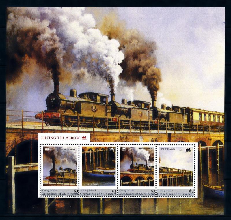 [93274] Young Isl Gren St. Vincent 2011 Railway Train Bridge Ship Sheet MNH