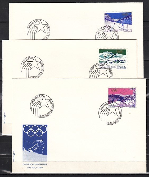 Liechtenstein, Scott cat. 678-680. Winter Olympics on 3 First day covers.^