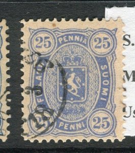 FINLAND; 1875-81 classic Helsingfors print issue used Shade of 25p. (blue)