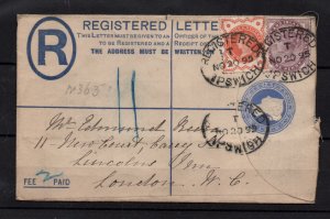 GB 1898 2D Registered Letter Updated 1 1/2D to London WS36906
