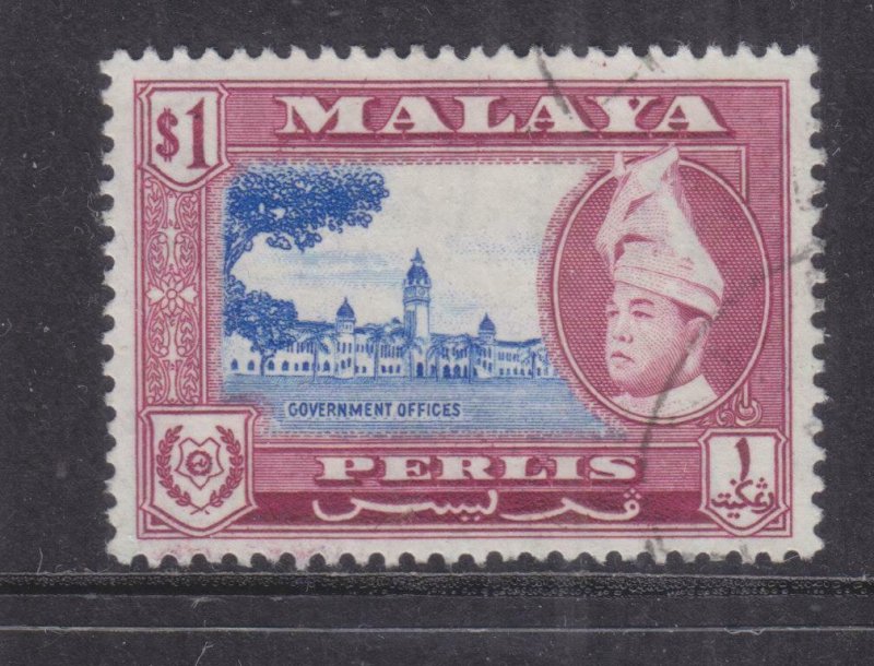 PERLIS, MALAYSIA, 1957 $ 1.00 Ultramarine & Purple, used.