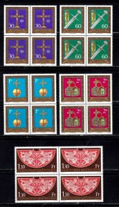 Liechtenstein stamps #567 - 571, MNH, XF, complete set of blocks, SCV $34.50