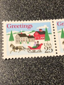 US 2400 Variety 25C Christmas Sleigh Missing Cylinder On The Left Stamp Mint NH