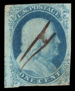 US STAMPS # 8A IMPERF USED CAT. $750 LOT #1460