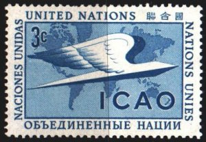 UN New York. 1955. 35 from the series. ICAO world map. MLH.