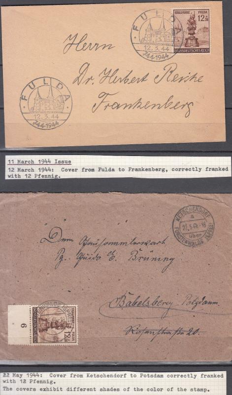 Germany - 1944 Fulda as single franking on 2 covers w/shades (5032)