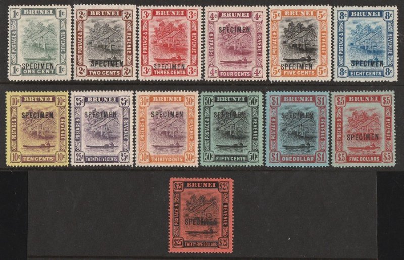 BRUNEI : 1908 View set 1c-$25, SPECIMEN, wmk mult crown. RARE!