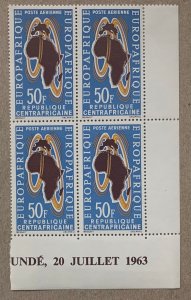 Central African Republic 1963 Europafrica block of 4, MNH. Scott C12, CV $10.00