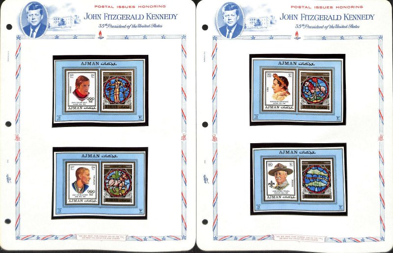 Ajman Stamp Collection on 22 White Ace Pages, John Kennedy
