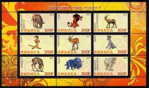 RWANDA - 2011 - Animals & Disney Characters #1 - Perf 9v Sheet-MNH-Private Issue