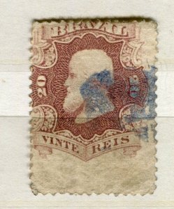 BRAZIL; 1860s classic Dom Pedro issue used 20r. Dramatic PERF SHIFT VARIETY