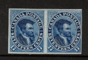 Canada #19b Very fine Mint Imperf Pair Ungummed As Issued **With Certificate**