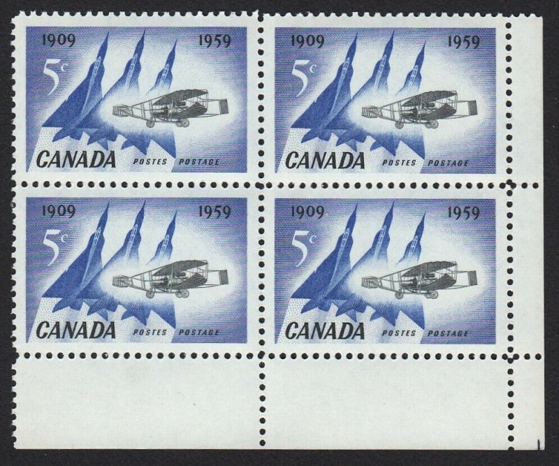 SILVER DART & JET Planes = Canada 1959 #383 MNH LR BLOCK of 4