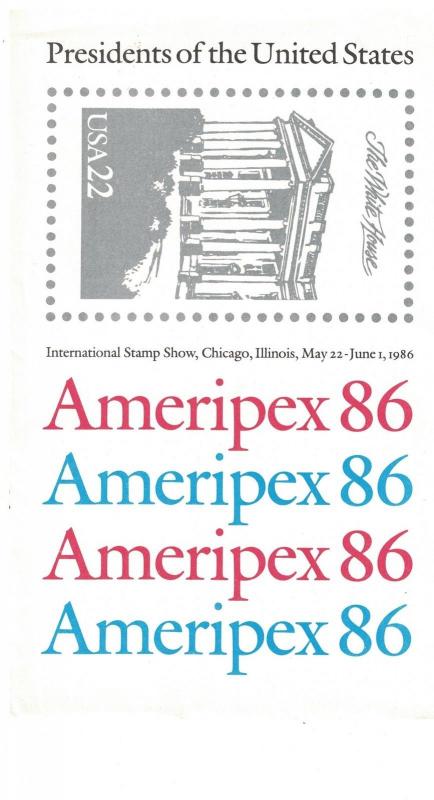 Scott 2216 - 2219 - Ameripex 86. 4 x Souvenir Sheets.  MNH. OG. #02 2219