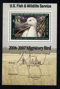 SCOTT RW73b 2006 $15 DUCK STAMP SOUVENIR SHEET GRADED PSE CERT MNH OG VF-XF!