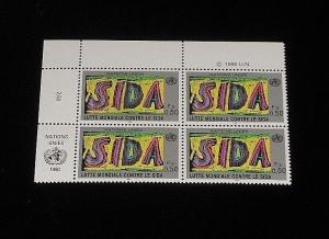 U.N.1990, GENEVA #184, FIGHT AIDS, INSC. BLK/4, NICE!! LQQK!!