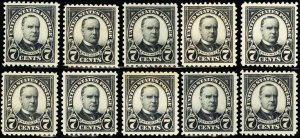 559, Mint NH 7¢ F-VF Lot of 10 Fresh Stamps CV $155.50 -- Stuart Katz