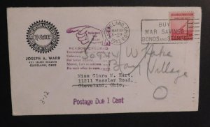 1943 USA American Cover Cleveland OH to Bay Village OH Return to Sender