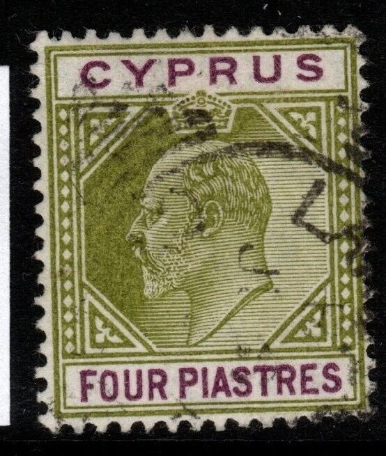 CYPRUS SG66 1905 4pi OLIVE-GREEN & PURPLE FINE USED 