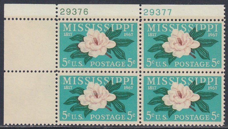 Scott 1337 MNH UL Pl Blk 29376 - Mississippi Statehood, 150th Anniv.