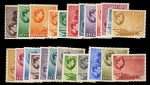 Seychelles #124-148 Cat$367.90 (for hinged), 1942-45 George VI, complete set,...