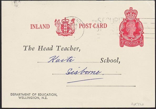 NEW ZEALAND 1966 3d Dept Education postcard used Feilding to Gisborne.......H327